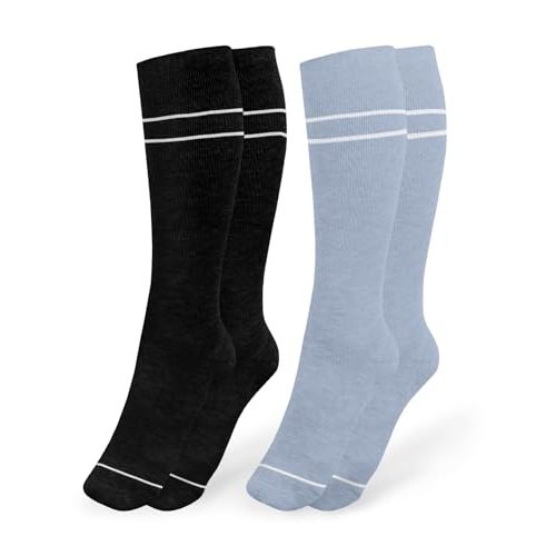 Kindred Bravely Compression Socks 2-Pack | Graduated Compression Socks for Circulation Pregnancy Travel (Stone Blue & Black, Large)