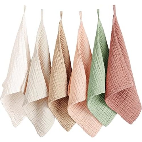 Konssy 6 Pack Face Cloths, 100% Muslin Cotton Wash Cloth for Washing Face