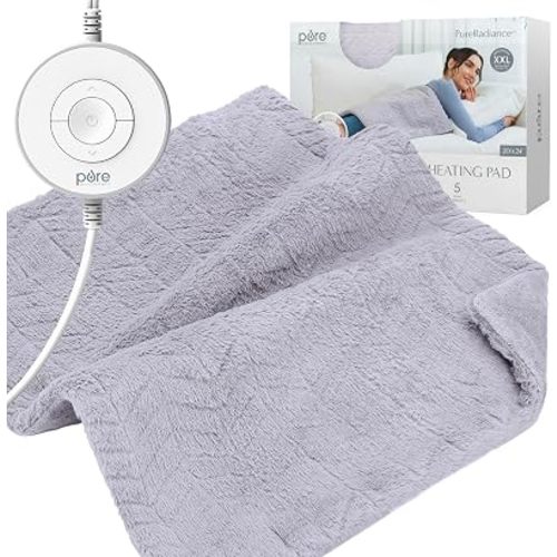 Pure Enrichment PureRadiance Ultra-Wide Luxury Heating Pad, Patented Design, Soft Faux Fur, Micromink, 6 Heat Settings, Machine Washable, Large, 20”x24” (Amethyst Dusk)
