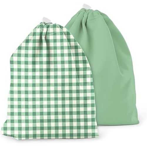 Esembly Ditty Bag Duo - Reusable Waterproof Wet Bags for Cloth Diapers, Swimsuits, Toiletries, and Snacks, Set of 2 - Verdant Gingham + Willow