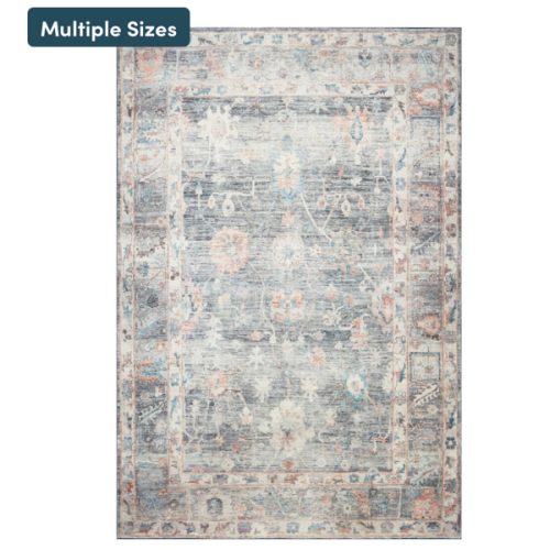 Zoe Gray Floral Distressed Persian Style Area Rug - World Market