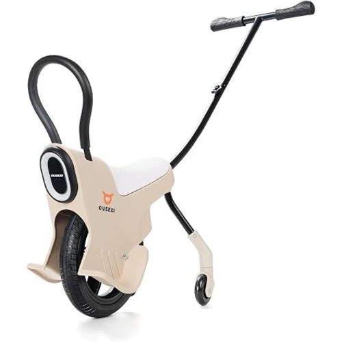 Hand Push Unicycle Kids Push Car,2-in-1 Toddler Trike Push Bike Stroller,Parent-Child Play Balance Push Car (White)