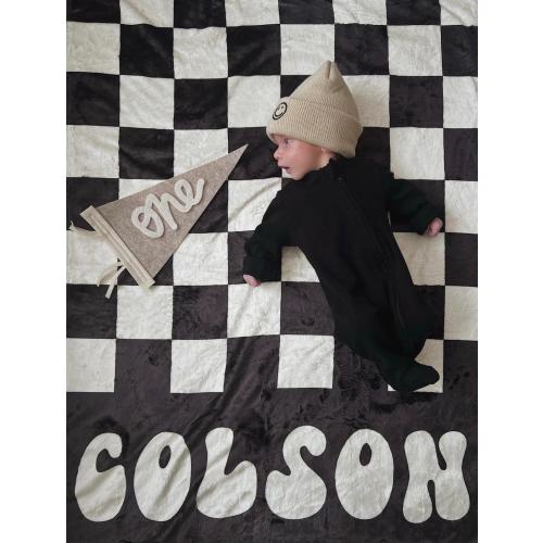 Checkered Personalized Name Blanket: Custom Baby Minky Throw