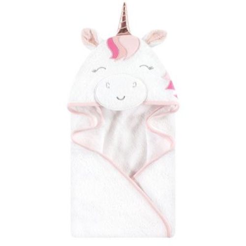 Hudson Baby Infant Girl Cotton Poly Animal Face Hooded Towel, Rose Unicorn, One Size