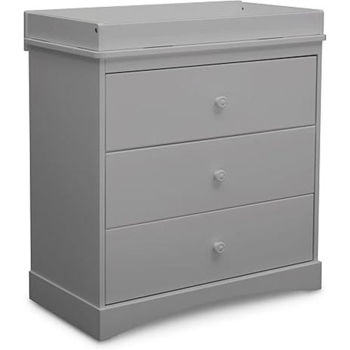 Delta Children Sutton 3 Drawer Dresser with Changing Top and Interlocking Drawers - Greenguard Gold Certified, Grey