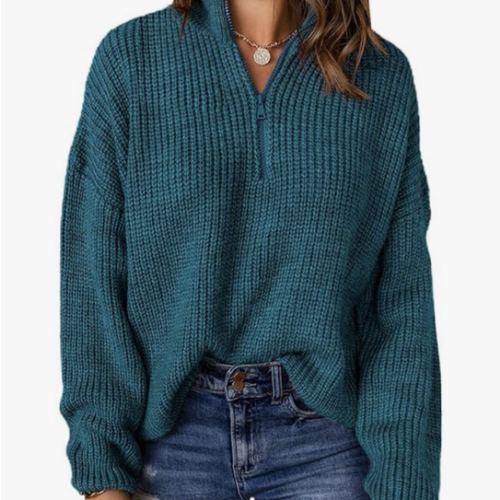 EVALESS Quarter Zip Sweaters for Women Waffle Kint Long Sleeve Pullover Sweater Business Casual Outfits