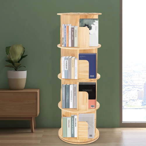 4 Tier 360 Display Bookshelf Rotating Shelving Floor Stand Storage Wood Bookcase