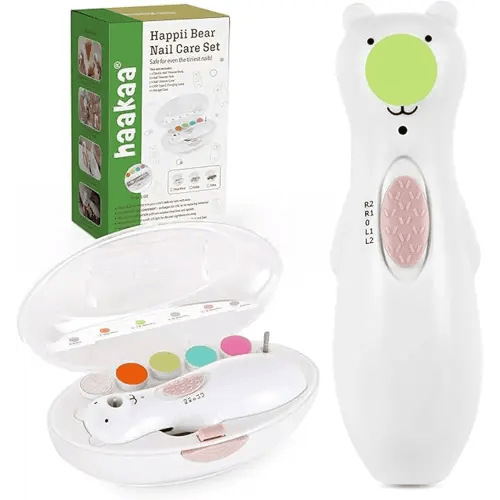 Haakaa Happii Bear Rechargeable Electric Baby Nail Trimmer – Baby Nail Clippers/Baby Nail File – Whisper Quiet & LED Lights