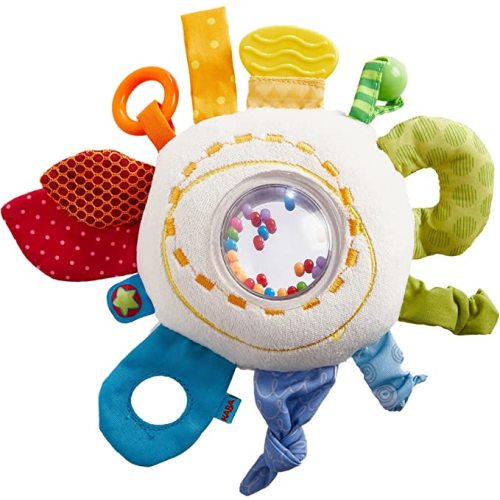 HABA Teether Cuddly Rainbow Round - Soft Activity Toy with Rattling & Teething Elements