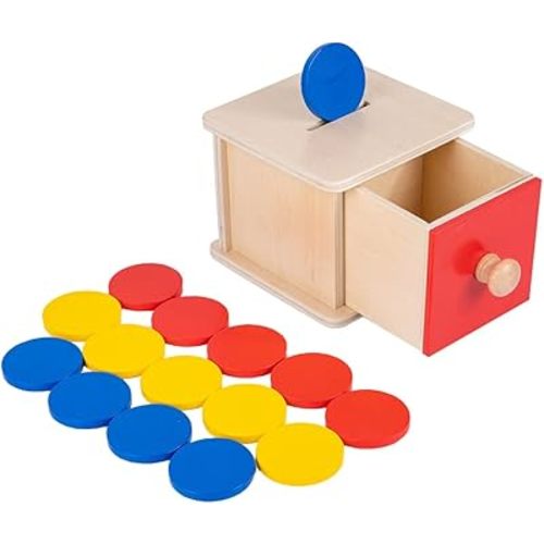 Adena Montessori Coin Lock Box,2 in 1 Object Permanence Box Toys for 1 Year Old Baby Coins,Wooden Mechanisms Help Develop Probelm Solving Skills Toys for 6-12 Month Infant Toys,Learning Kids Gifts