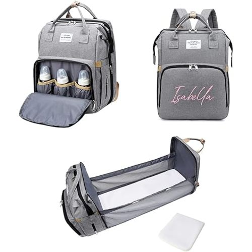 Personalized 3 in 1 Diaper Bag Backpack with Changing Station Multifunction Large Baby Diaper Bags for Boys & Girls Portable, Custom Lightweight Changing Bag Newborn Baby Essential Gifts (Black)