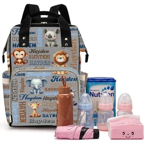 Voltexia Personalized Diaper Bag with Name, Custom Diaper Bag with Thermal Pockets Multi-function Nursing Baby Bags Large Capacity Nappy Bag Travel Nappy Backpack for Baby Boys