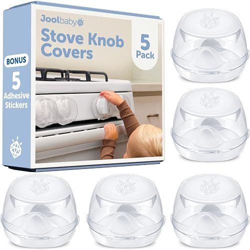 Jool Baby Clear Stove Knob Covers (5 Pack) Child Safety Guards, Durable Design - Baby Proof