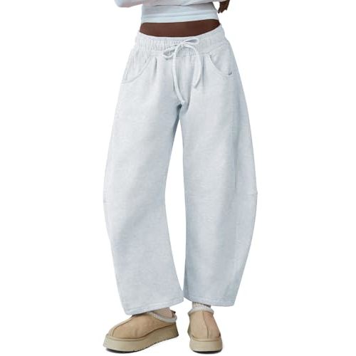 HeSaYep Women's Barrel Leg Sweatpants Casual Cotton Wide Leg Lounge Pants | Drawstring Baggy Wide Leg Sweat Pants with Pockets