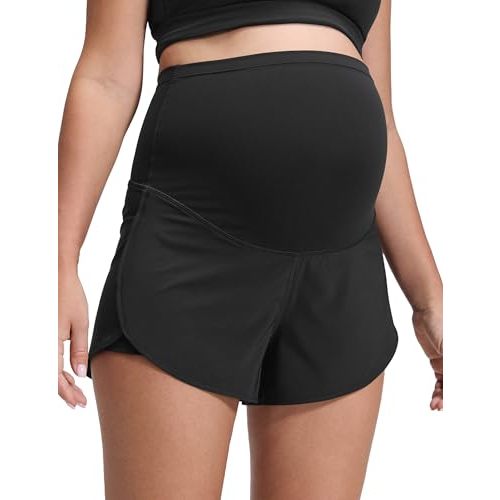CRZ YOGA Lightweight Maternity Dolphin Workout Shorts 3'' - Soft Athletic Running Casual Womens Pregnancy with Liner Pockets