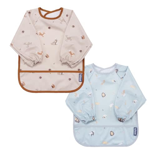 BIBaDO Mess Proof Baby Bib, 2 Pack Long Sleeve Bib, 6 month - 3 Years, Waterproof Bibs for Toddlers, Machine Washable