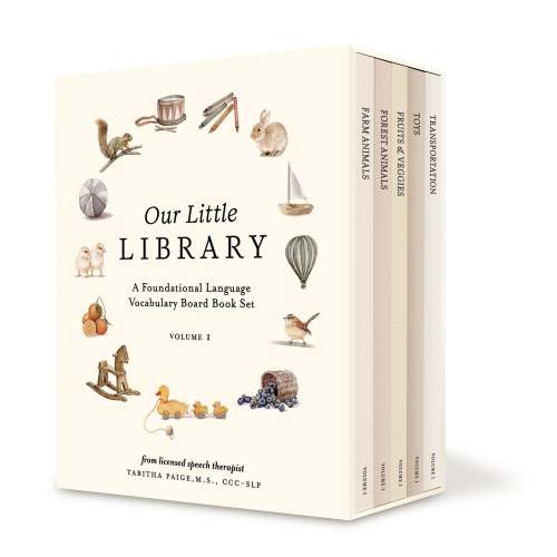 Our Little Library: A Foundational Language Vocabulary Board Book Set for Babies, Including Farm & Forest Animals, Fruits & Veggies, Toys & More