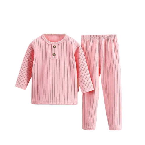 vdgthytj Toddler Girls Boys Pajamas Kids Ribbed Button Crewneck Long Sleeve Shirts Pants 2 Piece Lounge Sets Sleepwear