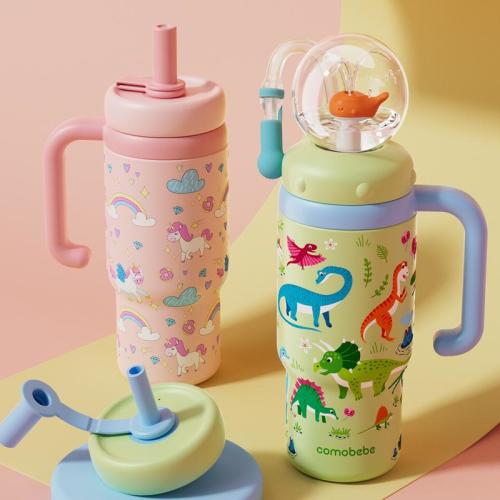 【COMOBEBE】24oz Stainless Steel Whale Fountain Tumbler with Handle - TikTok Shop