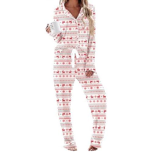 Ekouaer Women's Pajamas Long Sleeve Loungewear Casual Button Down Pjs