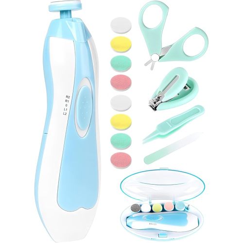 Baby Nail Trimmer Electric-12 in 1 Baby Nail Clippers Safe Baby Nail File Kit with a Nail Clipper, Scissor, Tweezers, and Nail Files