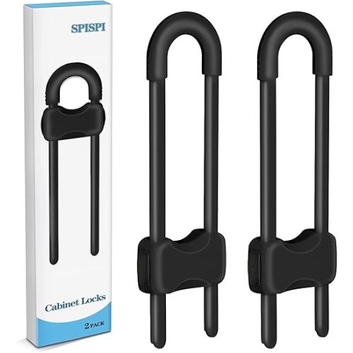 Baby Proofing Cabinets,Cabinet Locks for Babies,2 Pack U-Shaped Child Locks for Cabinets, Child Proof Cabinet Latches,Child Safety Cabinet Locks with Adjustable by SPISPI (Black)