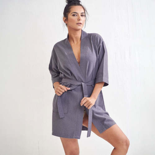 Women's Waffle Kimono Short Bathrobe- Luxurious Cotton, Absorbency & Lightweight  (Charcoal)