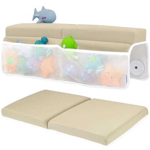 Comfortable Baby Bath Kneeler and Elbow Rest Pad Set – Thick Memory Foam Bath Kneeling Pad with Elbow Support – Baby Bathtub Cushion with Toy Organizer for Bathing Infant or Toddler