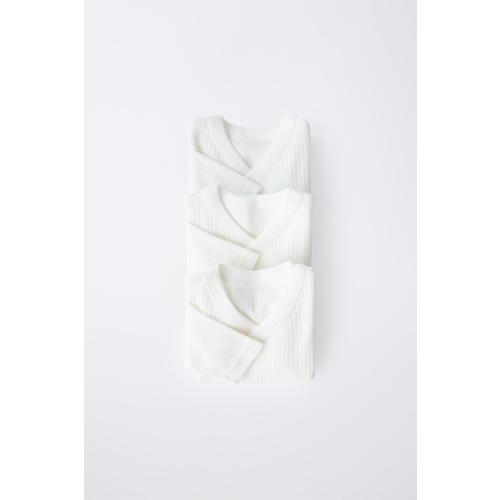 0-6 MONTHS/ THREE-PACK OF LONG-SLEEVE BODYSUITS WITH KIMONO COLLAR - Oyster-white | ZARA United States