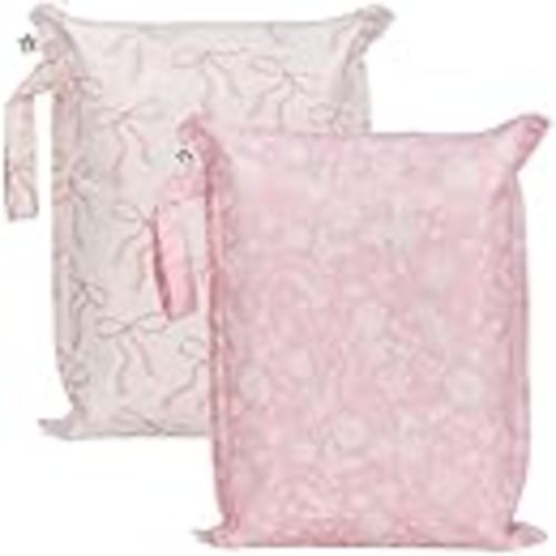 Tiny Twinkle Mess Proof Wet Bags | 2-Pack Reusable Waterproof Wet Bags for Swimsuits | Baby Clothes | Travel & Diaper Bag (Bows,Toile)