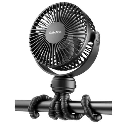 Gaiatop Mini Portable Stroller Fan, Battery Operated Small Clip on, Detachable 3 Speed Rechargeable, 360° Rotate Flexible Tripod Better Cooling for Car Seat Crib Treadmill Travel Black