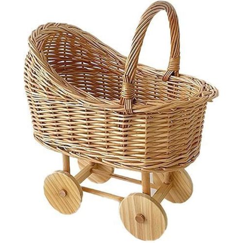 Wicker Baby Carriage Planter With Handle Hand Woven Rattan Strollers Flower Basket Baby Shower Rattan Flower Girl For Wedding Party Decor Photography Props