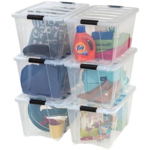 IRIS Plastic Storage Bins with Lids and Secure Latching Buckles - 6 Pack
