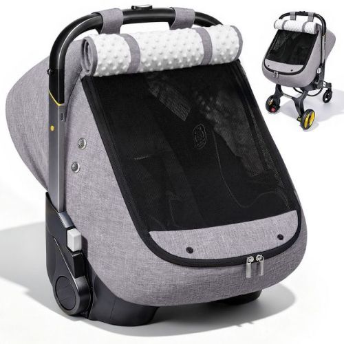 Bioby Baby Car Seat Cover - Universal Fit Infant Car Seat Canopy with Waterproof Cover, Plush Minky Dot Lining & Breathable Mesh Window, Gray