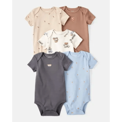 Baby Boy 5-Pack Print Cotton Multipack Bodysuits - Blue/Brown/Green/White | Carter's