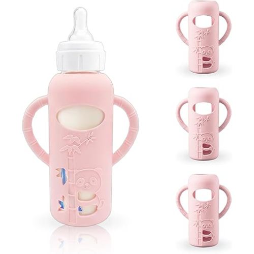 3-Pack Silicone Sleeves for Dr. Brown's Glass Baby Bottles, BPA-Free Drop-Resistant Baby Bottle Sleeves with Handles, Compatible with Dr Brown's Anti-Colic Narrow Glass Baby Bottles (8 oz)