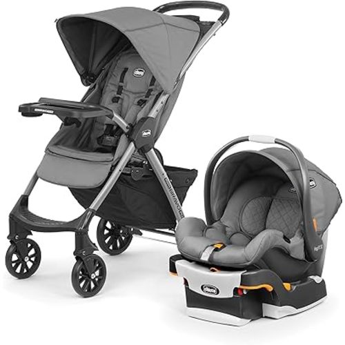 Chicco Mini Bravo Plus Travel System, Mini Bravo Plus Stroller with KeyFit 30 Infant Car Seat and Base, Slate/Grey