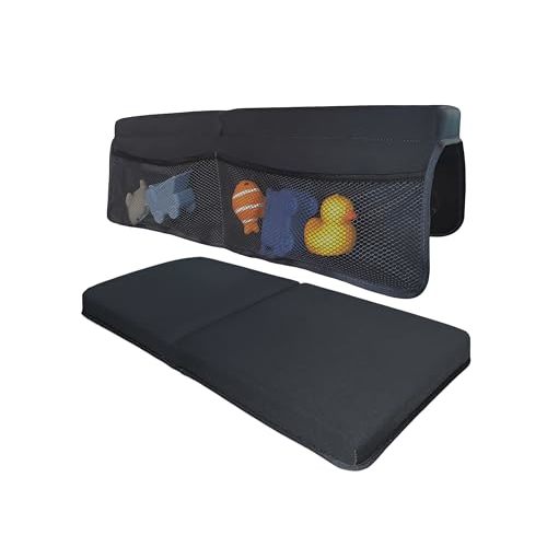 Little Boo Baby Bath Kneeler and Elbow Rest Pad Set - Support for Knees and Elbows - Thick Bath Kneeler Pad and Bath Toys Organizer with Pockets - Bath Kneeling Pad for Bathing Baby - Dark Grey