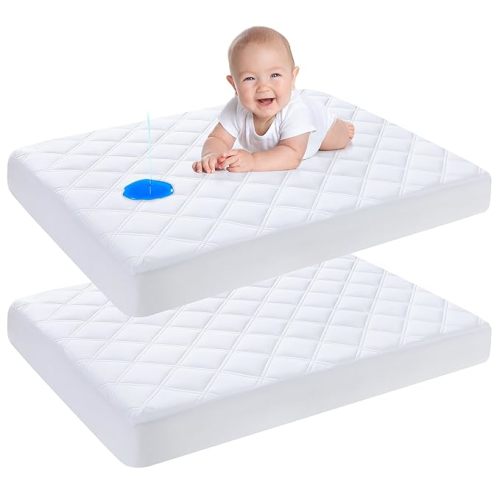 Yoofoss Waterproof Crib Mattress Protector 2 Pack, Quilted Crib Mattress Pad Cover Ultra Soft and Breathable, Machine Washable Toddler Mattress Protector for Standard Baby Crib Size 52''x28''