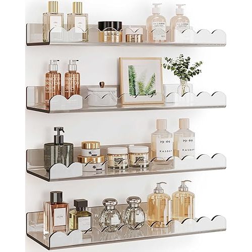 G&W Gruwald Acrylic Shelves for Wall, Acrylic Bathroom Shelves, Scalloped Floating Shelves for Bedroom, Nursery, Living Room(Clear, 15.7 Inches, 4)