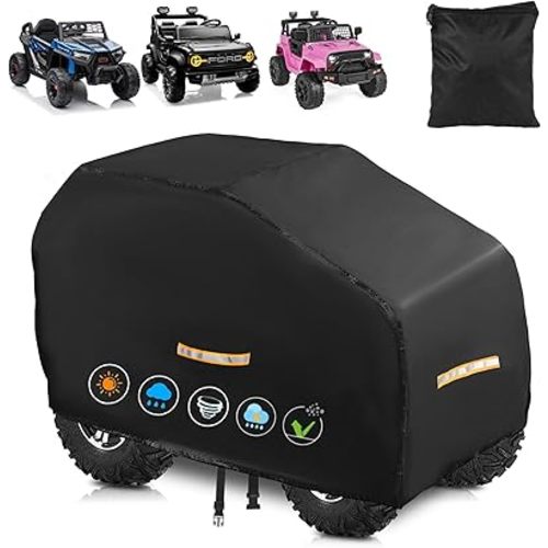 Large Kids Car Cover，Upgraded Power Wheels Covers Waterproof All Weather，Heavy Duty Kids Ride-On Car Cover with Nano Coating,Windproof Buckle and 3 Reflective Strips,Universal Kid Ride-on Accessories
