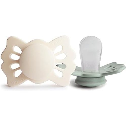 FRIGG Lucky Symmetrical SilkySoft Silicone Baby Pacifier | Made in Denmark | BPA-Free (Cream/Sage, 0-6 Months)