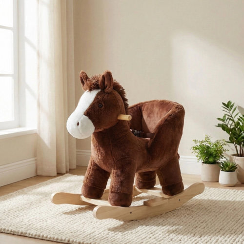 HForesty Safe Baby Rocking Horse With Sound Effects, Stuffed Animal Ride On Toy With Safety Belt For Toddlers 1-3 Years Old, Wooden Rocker For Indoor & Outdoor Play | Wayfair