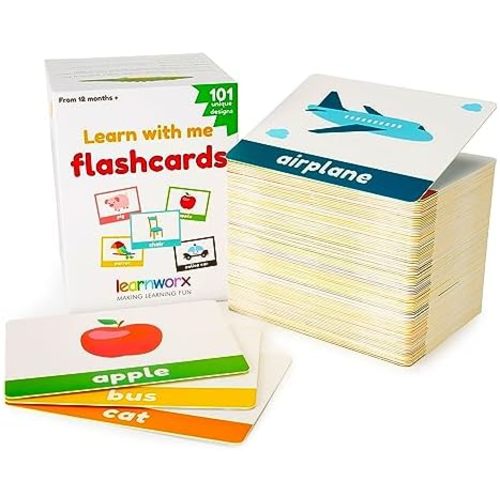 LearnWorx 101 Baby Flash Cards for Toddlers 1-3 | Award Winning First Words Toddler Flash Cards | Speech Toys Help Learn Objects, Numbers & Play Games - Big Toddler Learning Flashcards Preschool Kids