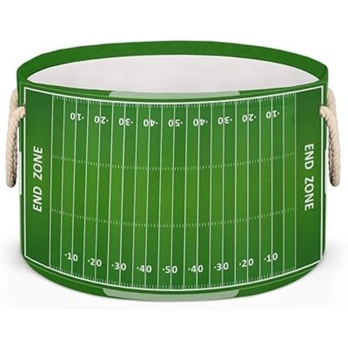 Large Round Storage Basket Sports Football Field Collapsible Circle Storage Bin Laundry Hamper With Handle for Kids Boy Girls Toy Bedroom Living Room Nursery Home Room Decor Storage Organizer Green