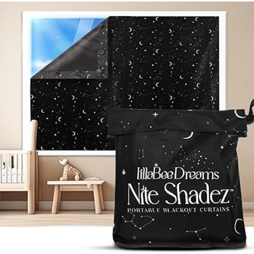 Portable Blackout Curtains (60" x 80") - Travel Blackout Curtains for Baby Nursery w/Stars - Portable Blackout Shades w/UV & Thermal Protection - 20 Stick on Suctions & Velcro Blackout Window Cover