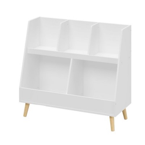 FONTOI Decorative Bookshelf, 5 Cubbies Open Bookcase, 2-Tier Toy Storage Cabinet for Children's Room, Nursery, White, 13.38"*28.54"*31.5"