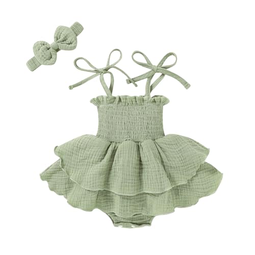 YOUNGER TREE Baby Girl Clothes Infant Summer Romper Dress Sleeveless Bodysuit Jumpsuit with Headband Toddler Outfits