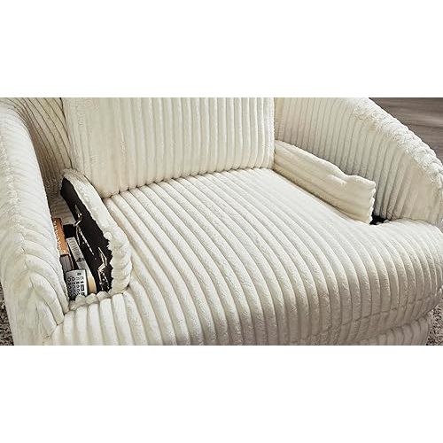 Signature Design by Ashley Tie-Breaker Contemporary Manual Press-Back Swivel Glider Rocker Recliner with 2 Bolster Pillows and Hidden Storage, White