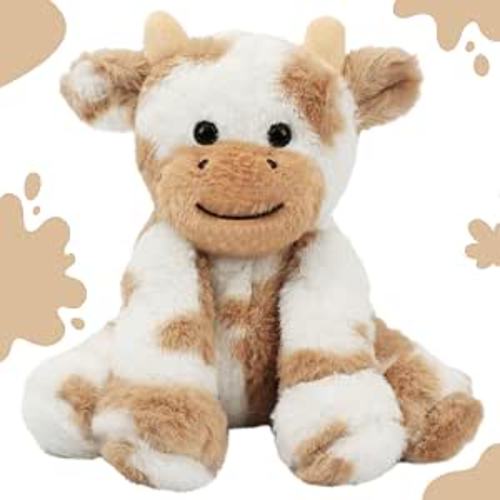 Hopearl Adorable Plush Cow Toy Floppy Kawaii Dairy Cattle Soft Stuffed Animal Cute Birthday Holiday Gift for Boys Girls Kids Toddlers, Light Brown, 9''